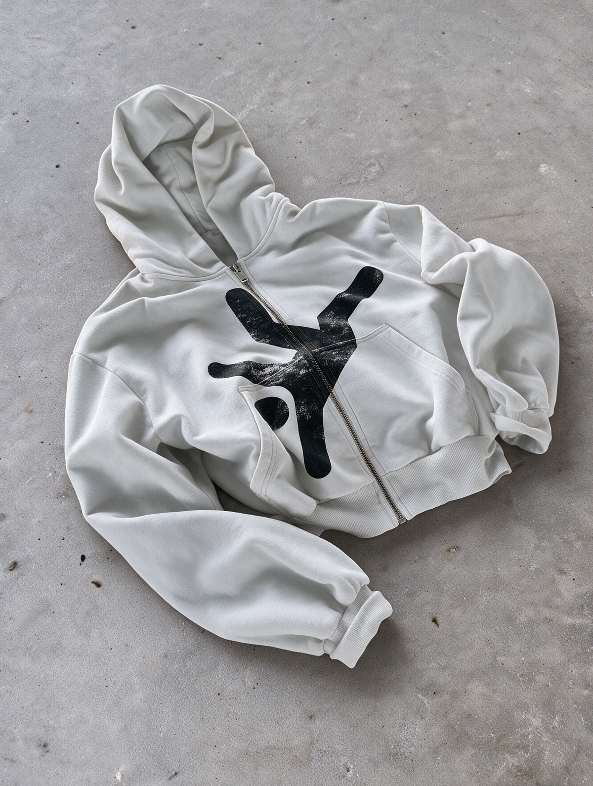 'FALLING' HEAVYWEIGHT BOXY ZIPUP HOODIE — White — additional product view