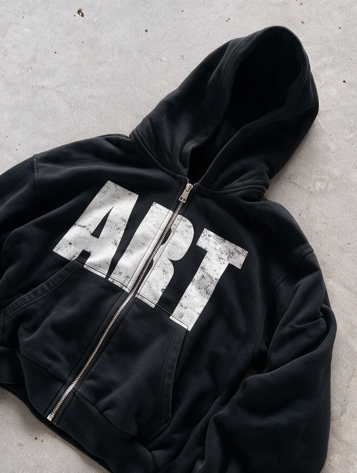 'ART' HEAVYWEIGHT BOXY ZIPUP HOODIE — Black — additional product view
