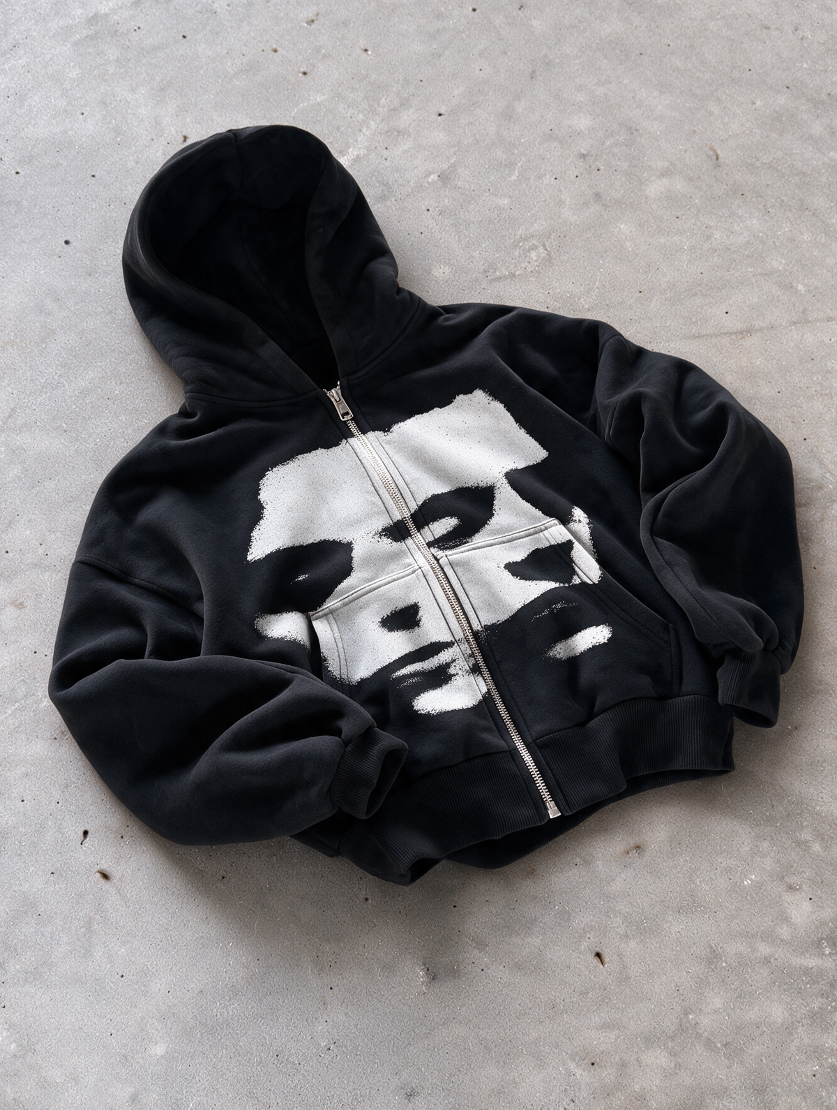 'ALTER-EGO' HEAVYWEIGHT BOXY ZIPUP HOODIE — Black — additional product view