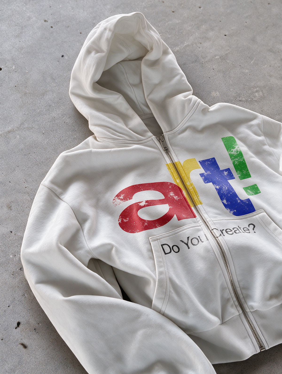 'DO YOU CREATE?' HEAVYWEIGHT BOXY ZIPUP HOODIE — White — additional product view