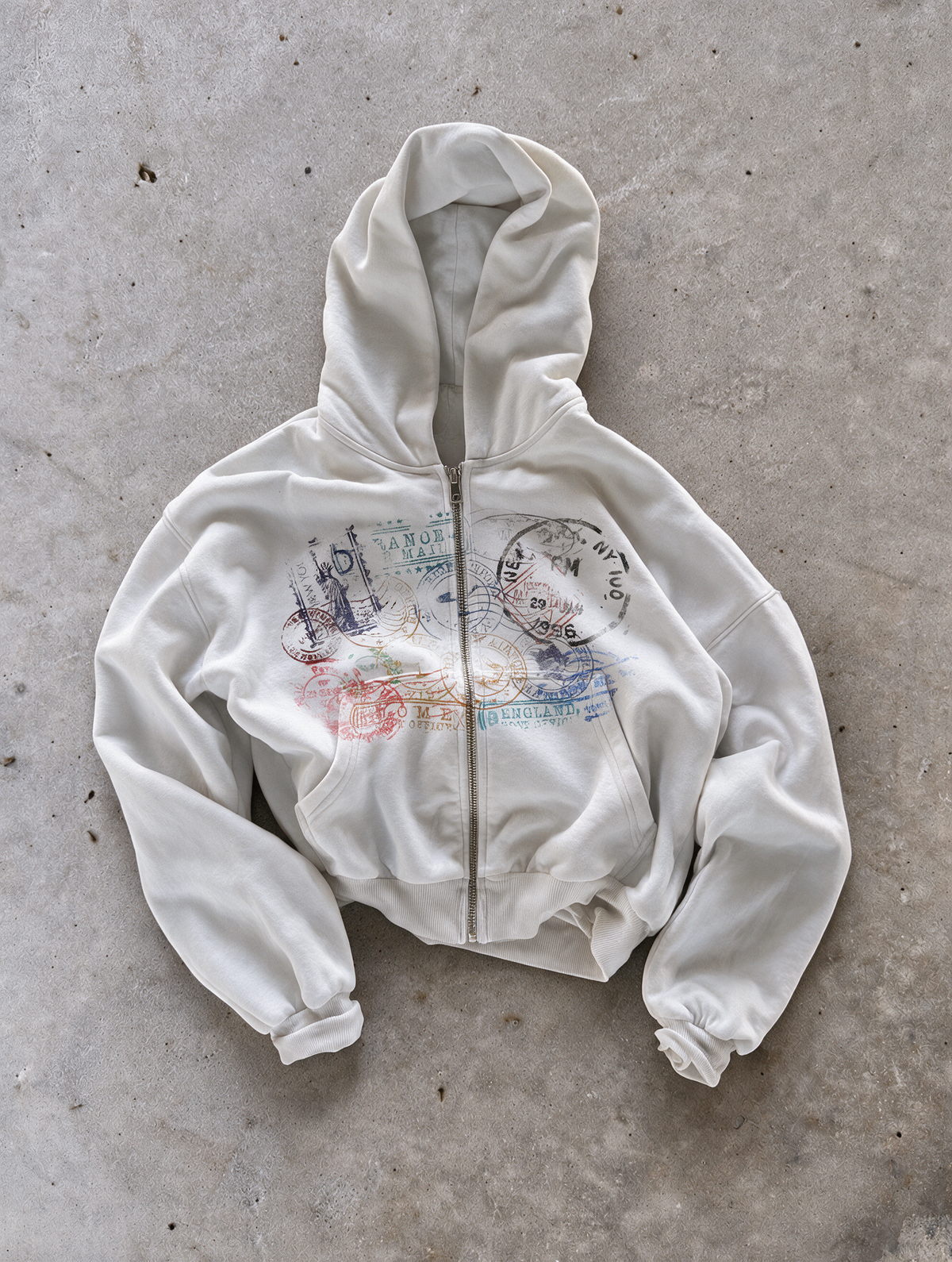 'STAMPS II' HEAVYWEIGHT BOXY ZIPUP HOODIE — White — additional product view