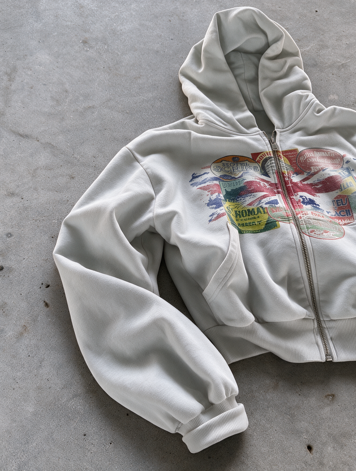 'STAMPS' HEAVYWEIGHT BOXY ZIPUP HOODIE — White — additional product view