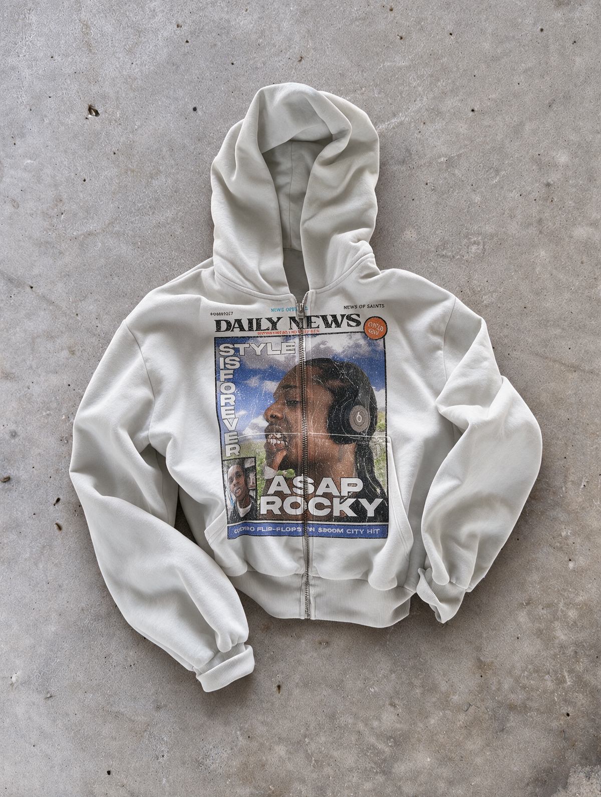 'ROCKY' HEAVYWEIGHT BOXY ZIPUP HOODIE — White — additional product view