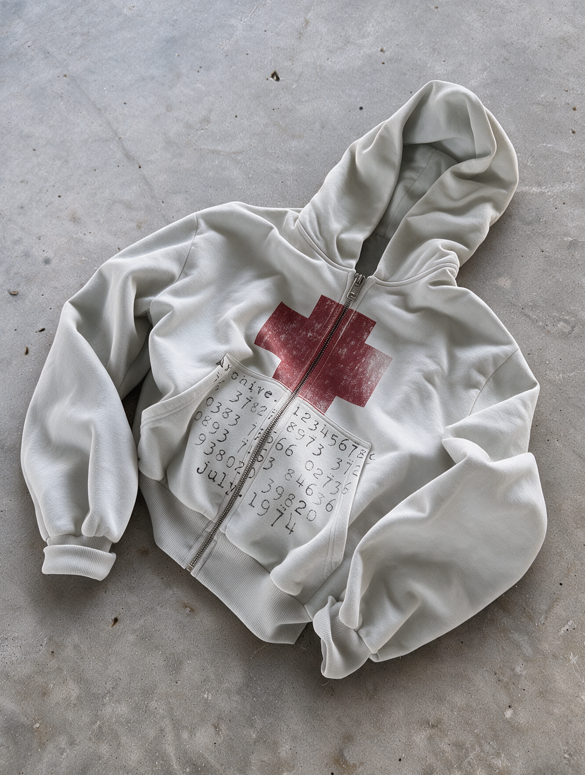 'JULY1974' HEAVYWEIGHT BOXY ZIPUP HOODIE — White — additional product view