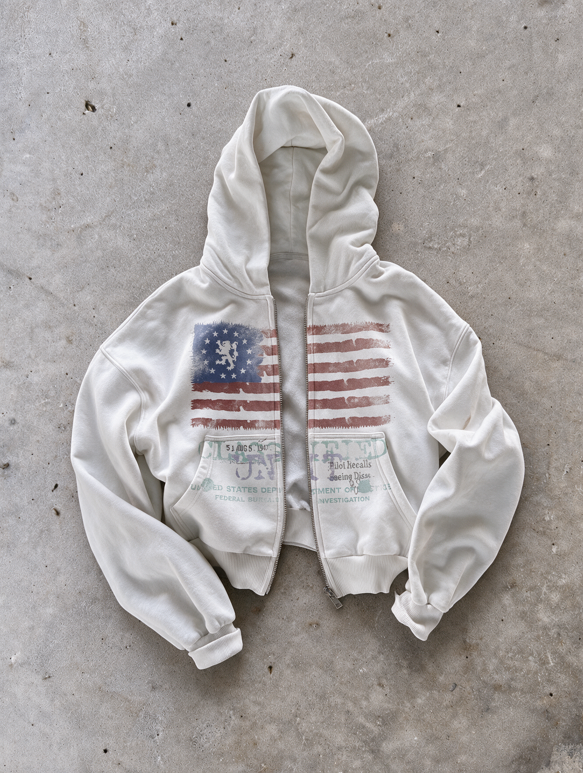 'CLASSIFIED' HEAVYWEIGHT BOXY ZIPUP HOODIE — White — additional product view