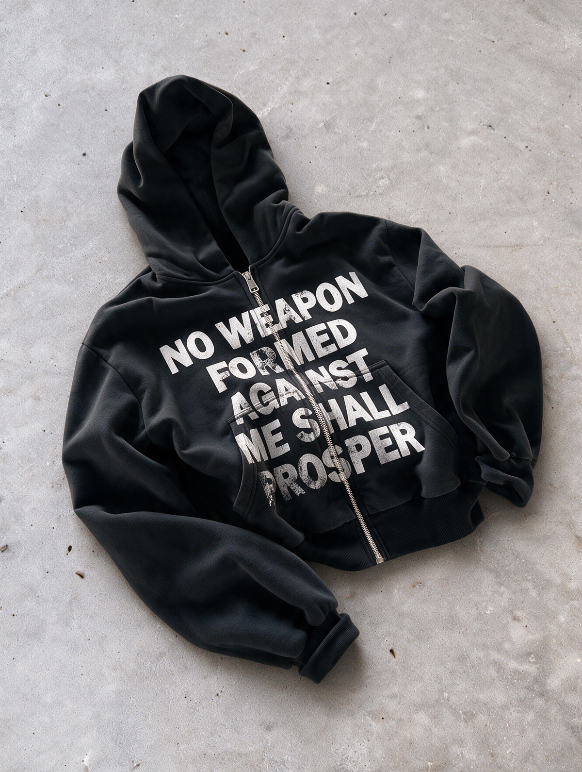 'NO WEAPON FORMED' HEAVYWEIGHT BOXY ZIPUP HOODIE — Black — additional product view