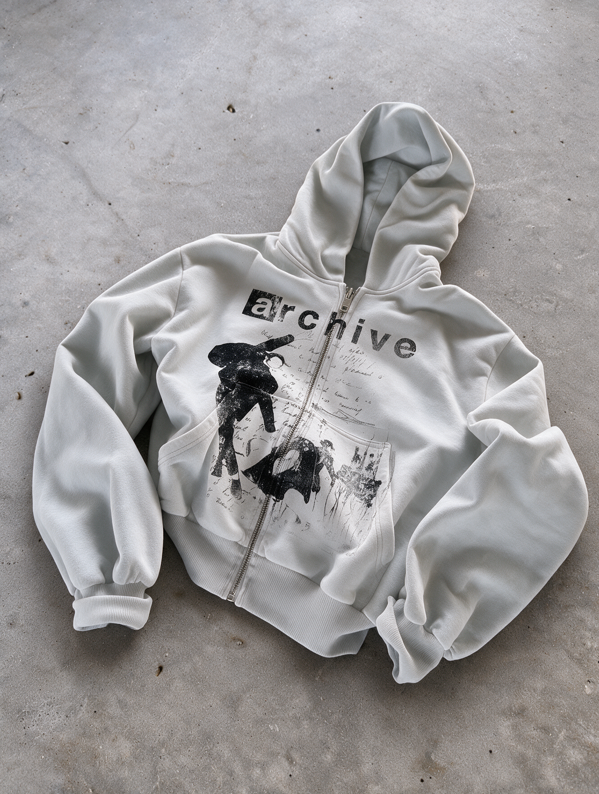 'REVENANT' HEAVYWEIGHT BOXY ZIPUP HOODIE — White — additional product view