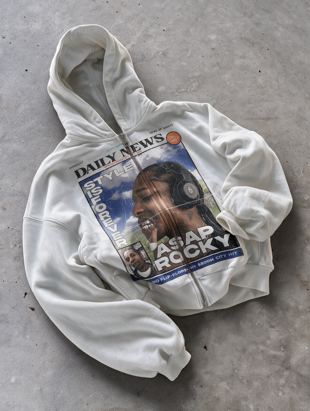 'ROCKY' HEAVYWEIGHT BOXY ZIPUP HOODIE — White — additional product view