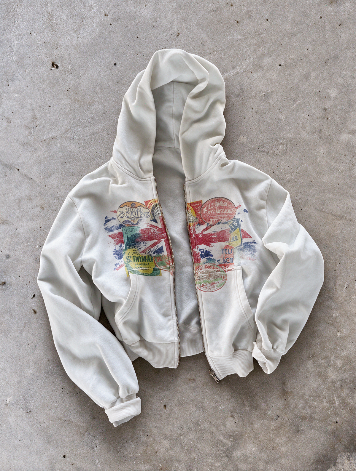 'STAMPS' HEAVYWEIGHT BOXY ZIPUP HOODIE — White — additional product view