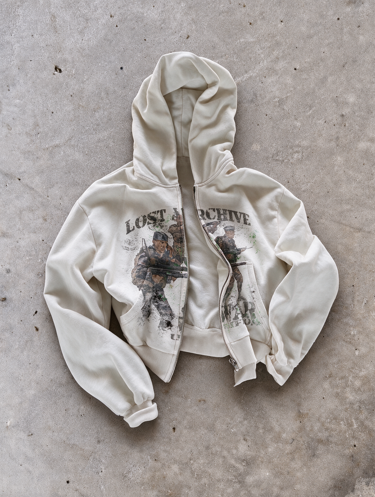 'LOST ARCHIVE II' HEAVYWEIGHT BOXY ZIPUP HOODIE — White — additional product view