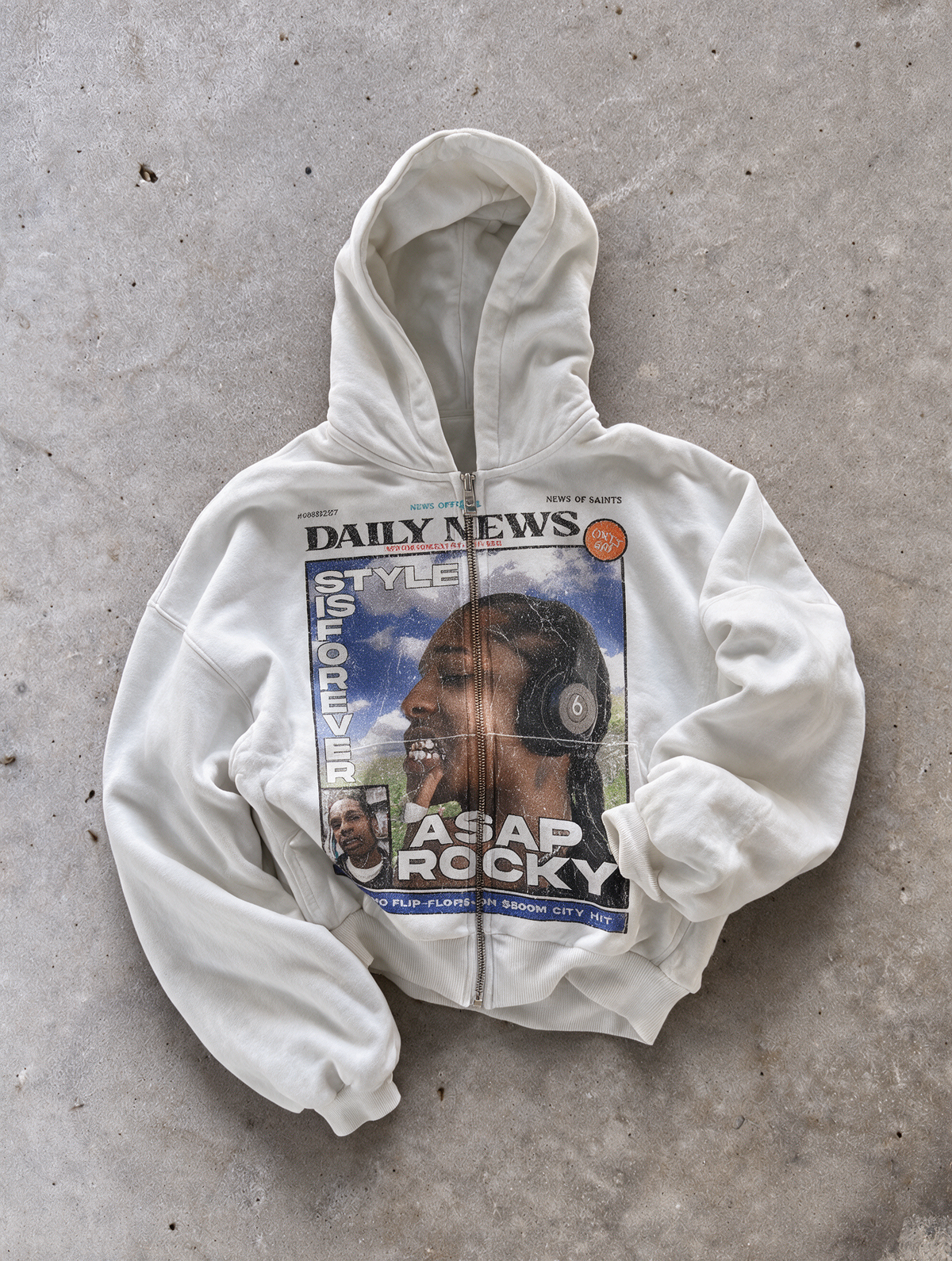 'ROCKY' HEAVYWEIGHT BOXY ZIPUP HOODIE — White — additional product view