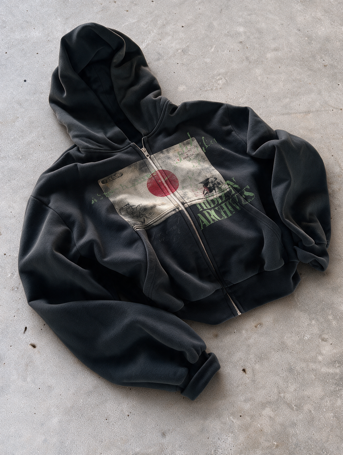 'JAPAN' HEAVYWEIGHT BOXY ZIPUP HOODIE — Black — additional product view