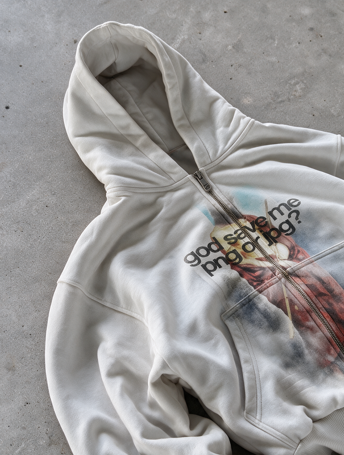 'SAVE ME' HEAVYWEIGHT BOXY ZIPUP HOODIE — White — additional product view