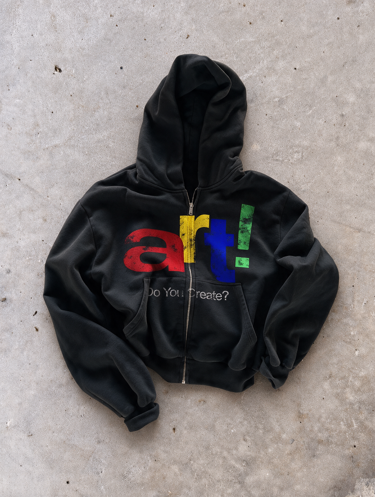 'DO YOU CREATE?' HEAVYWEIGHT BOXY ZIPUP HOODIE — Black — additional product view