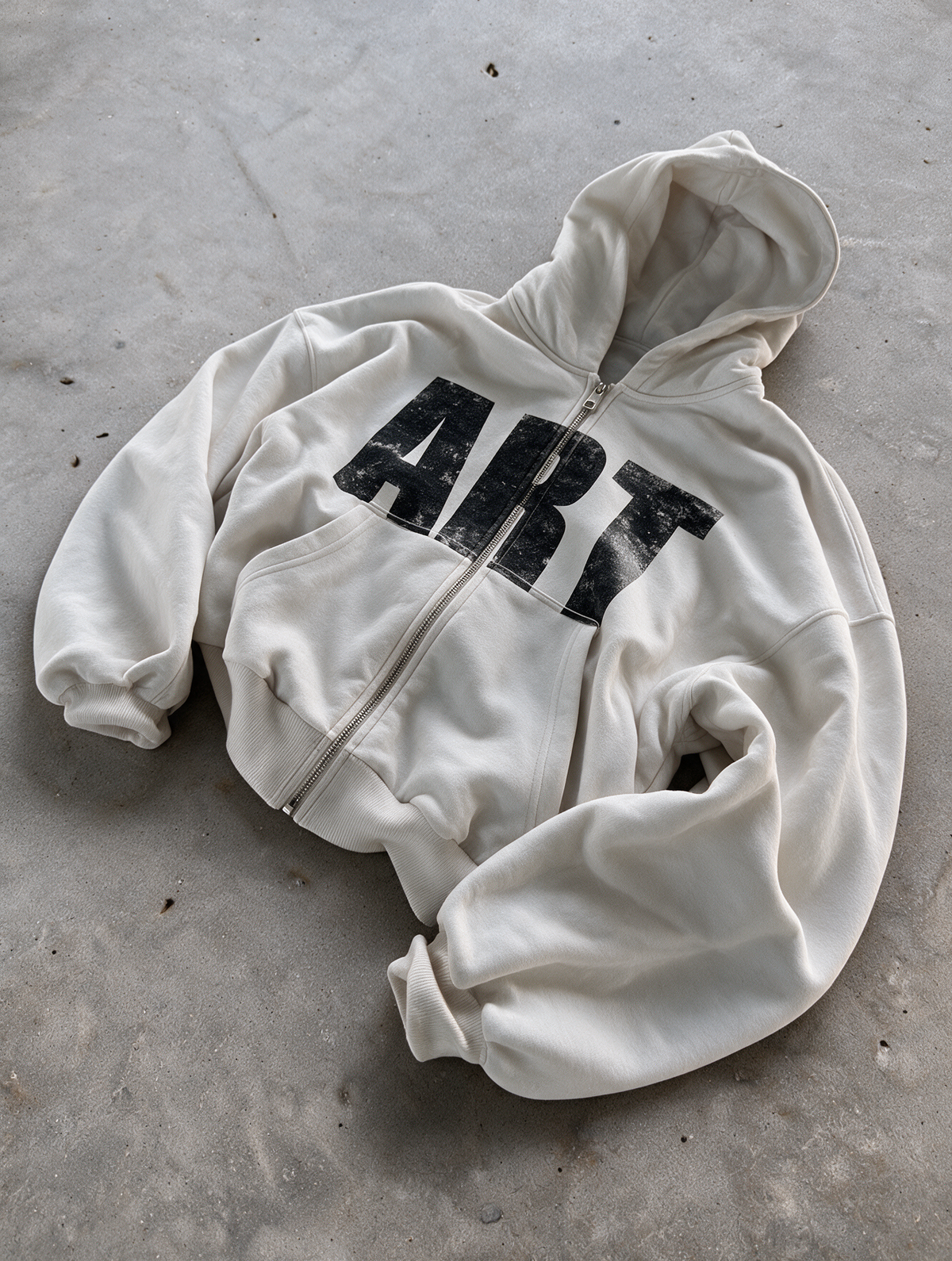 'ART' HEAVYWEIGHT BOXY ZIPUP HOODIE — White — additional product view