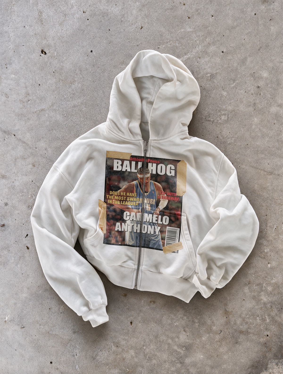 'BALLHOG' HEAVYWEIGHT BOXY ZIPUP HOODIE — White — additional product view