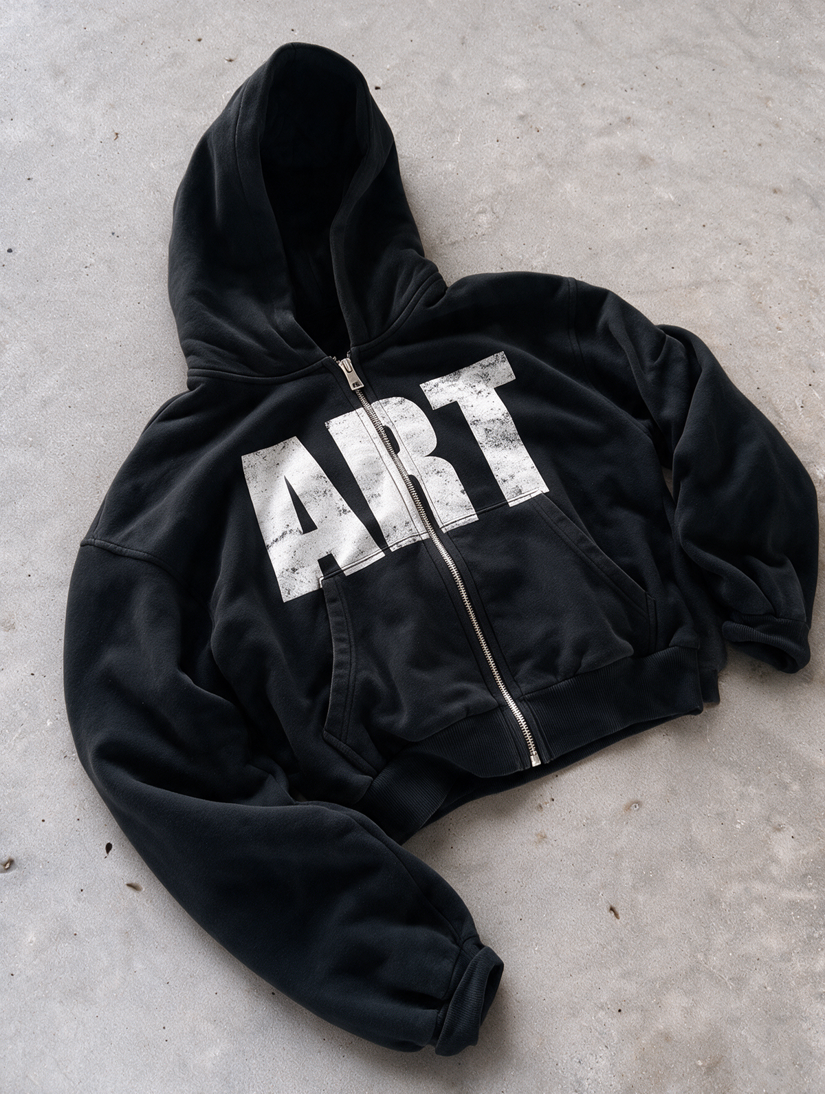 'ART' HEAVYWEIGHT BOXY ZIPUP HOODIE — Black — additional product view