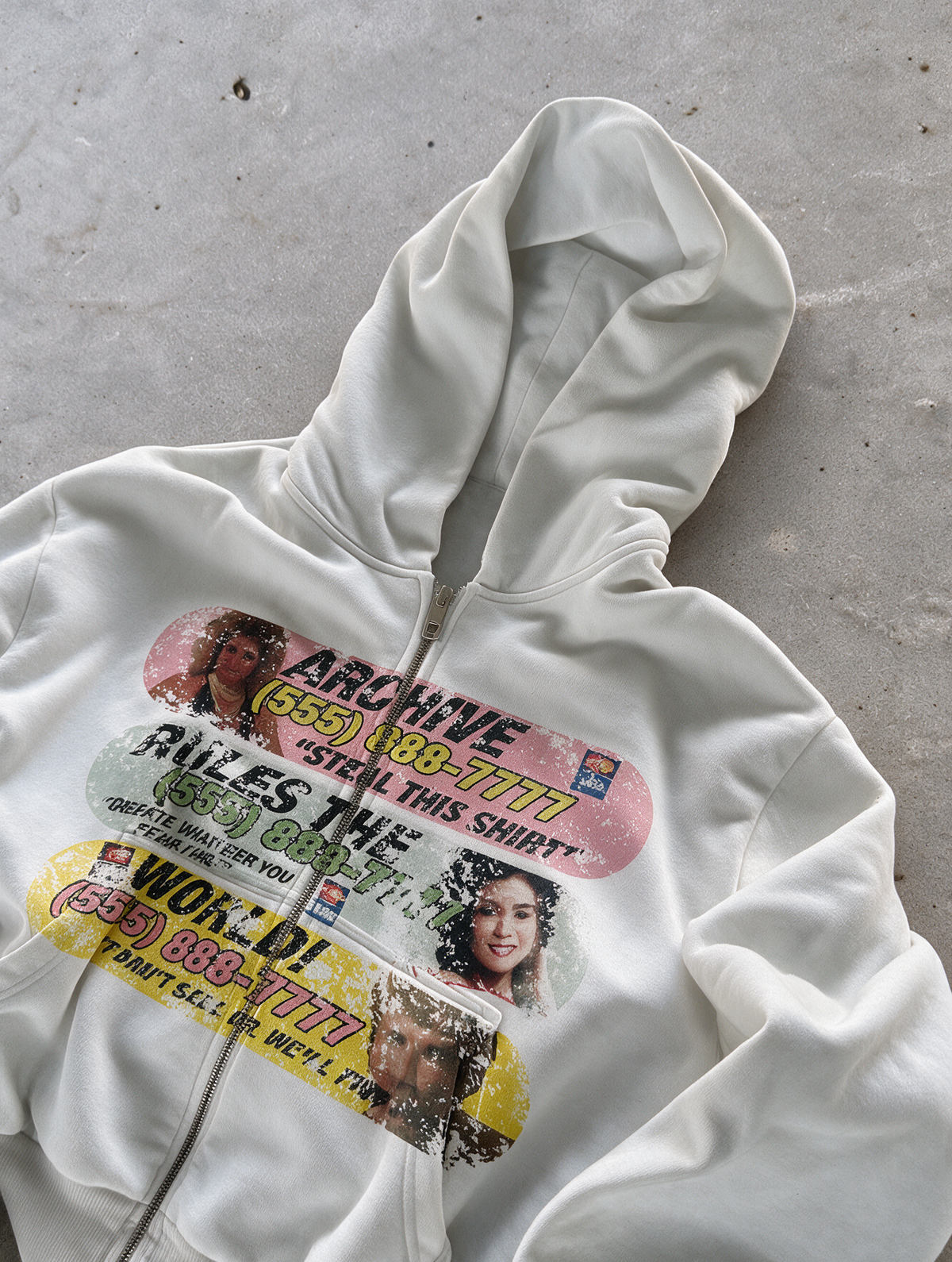 'HOTLINE' HEAVYWEIGHT BOXY ZIPUP HOODIE — White — additional product view