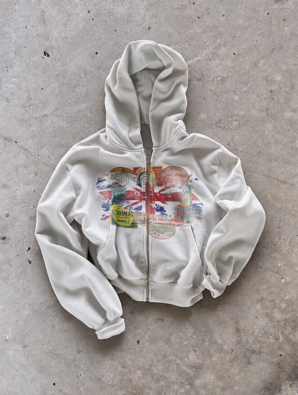 'STAMPS' HEAVYWEIGHT BOXY ZIPUP HOODIE — White — additional product view