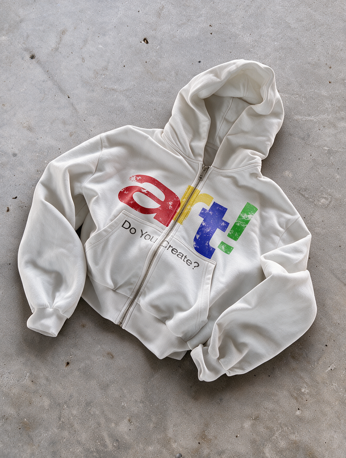 'DO YOU CREATE?' HEAVYWEIGHT BOXY ZIPUP HOODIE — White — additional product view
