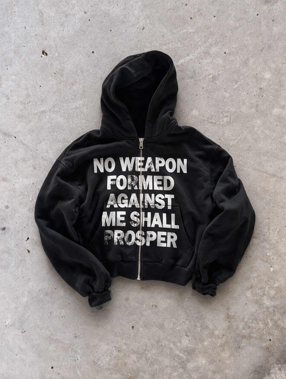 'NO WEAPON FORMED' HEAVYWEIGHT BOXY ZIPUP HOODIE — Black — additional product view