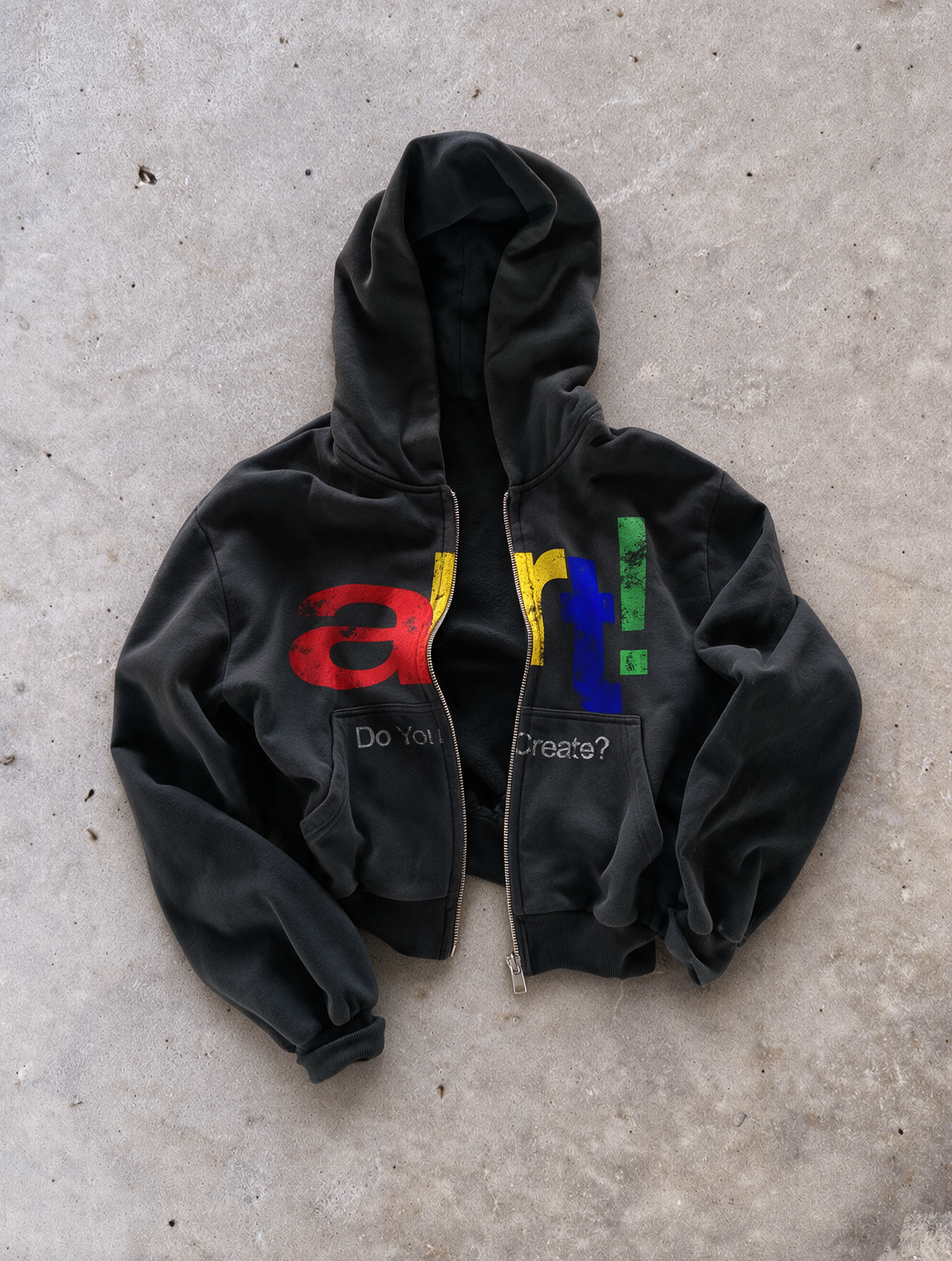 'DO YOU CREATE?' HEAVYWEIGHT BOXY ZIPUP HOODIE — Black — additional product view