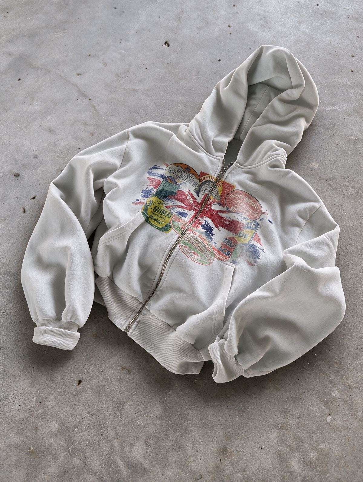 'STAMPS' HEAVYWEIGHT BOXY ZIPUP HOODIE — White — additional product view