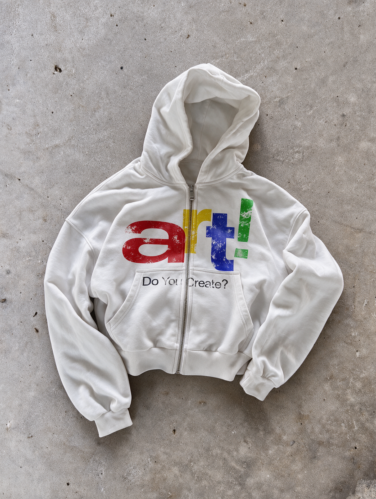 'DO YOU CREATE?' HEAVYWEIGHT BOXY ZIPUP HOODIE — White — additional product view
