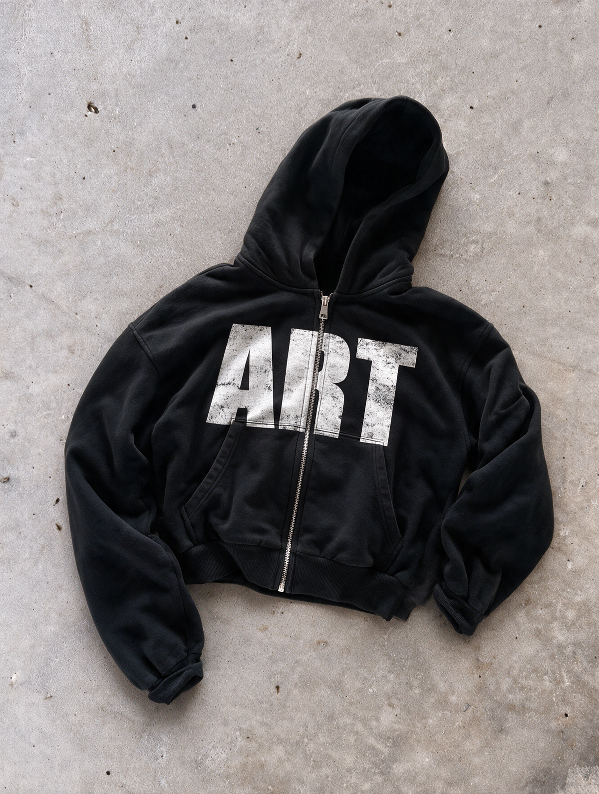 'ART' HEAVYWEIGHT BOXY ZIPUP HOODIE — Black — additional product view