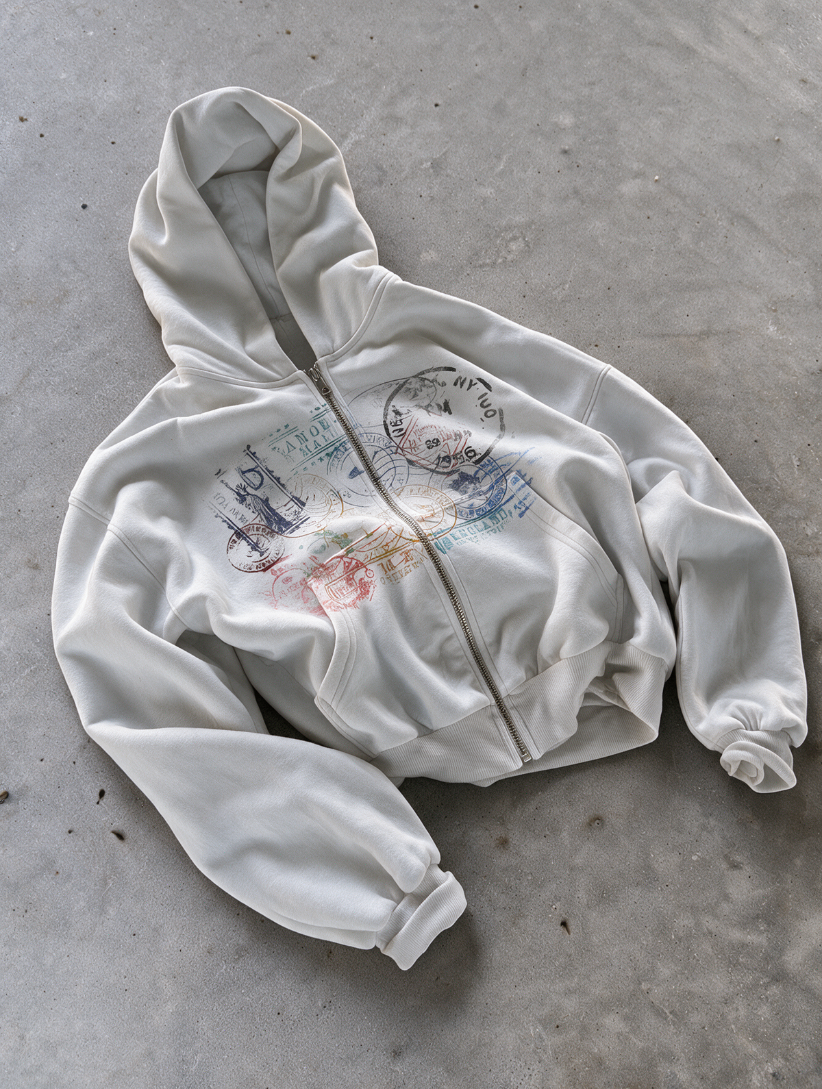 'STAMPS II' HEAVYWEIGHT BOXY ZIPUP HOODIE — White — additional product view