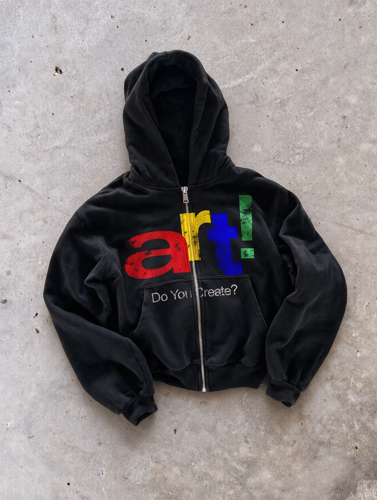 'DO YOU CREATE?' HEAVYWEIGHT BOXY ZIPUP HOODIE — Black — additional product view