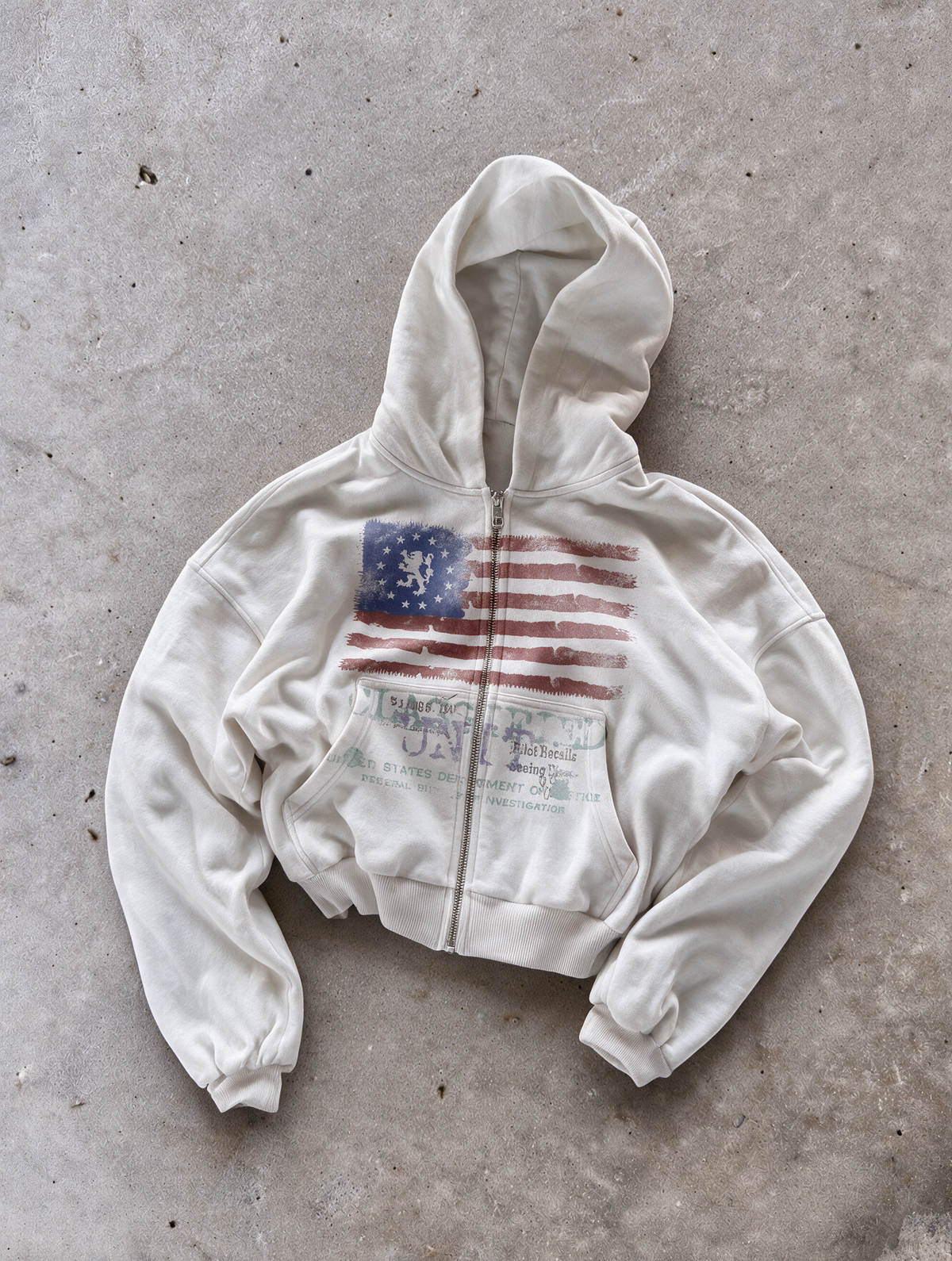 'CLASSIFIED' HEAVYWEIGHT BOXY ZIPUP HOODIE — White — additional product view