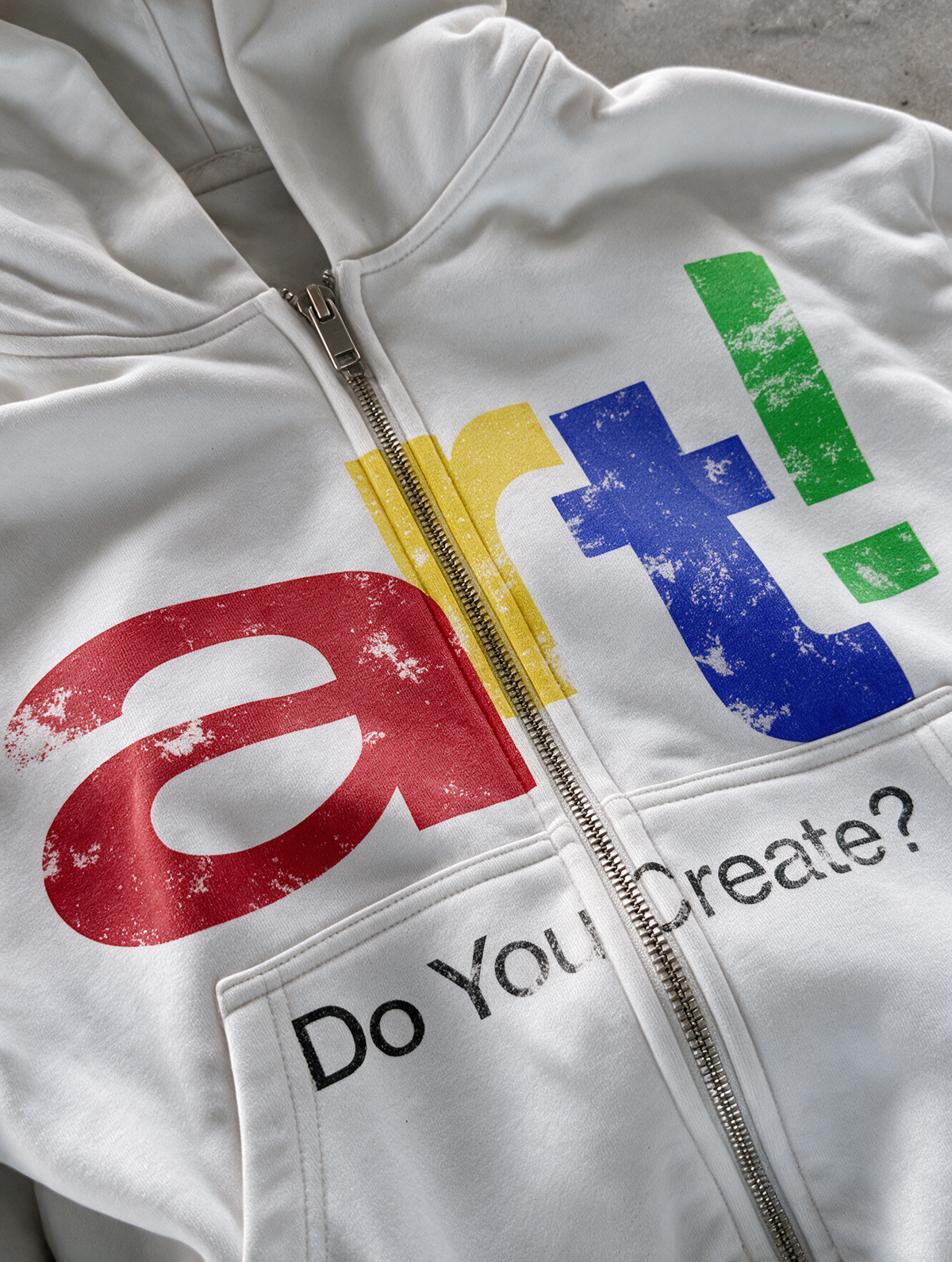 'DO YOU CREATE?' HEAVYWEIGHT BOXY ZIPUP HOODIE — White — additional product view