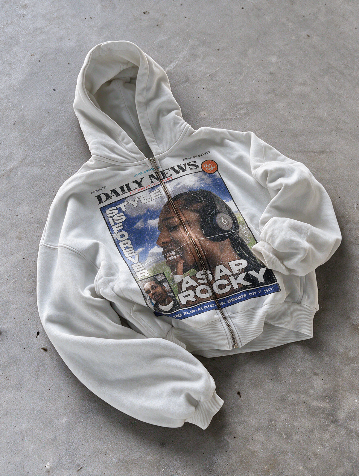 'ROCKY' HEAVYWEIGHT BOXY ZIPUP HOODIE — White — additional product view