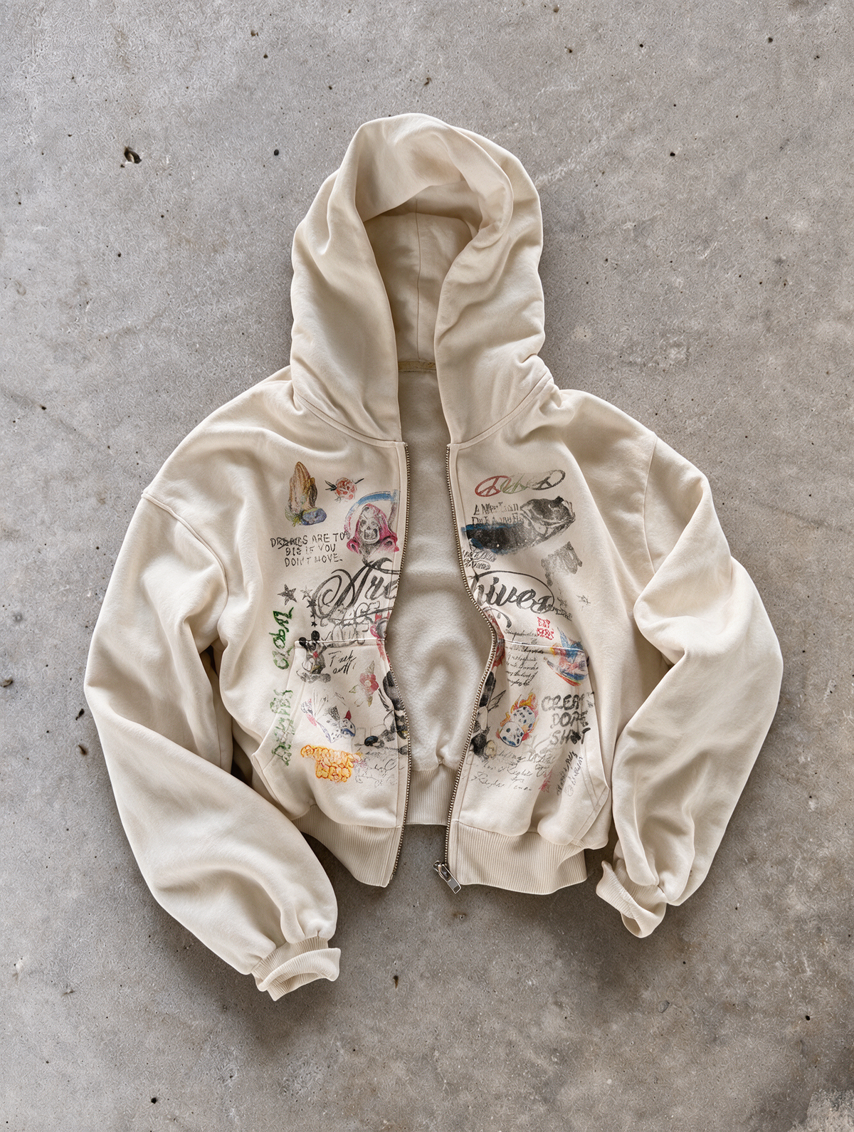 'GRAFFITI DREAMS' HEAVYWEIGHT BOXY ZIPUP HOODIE — Tan — additional product view