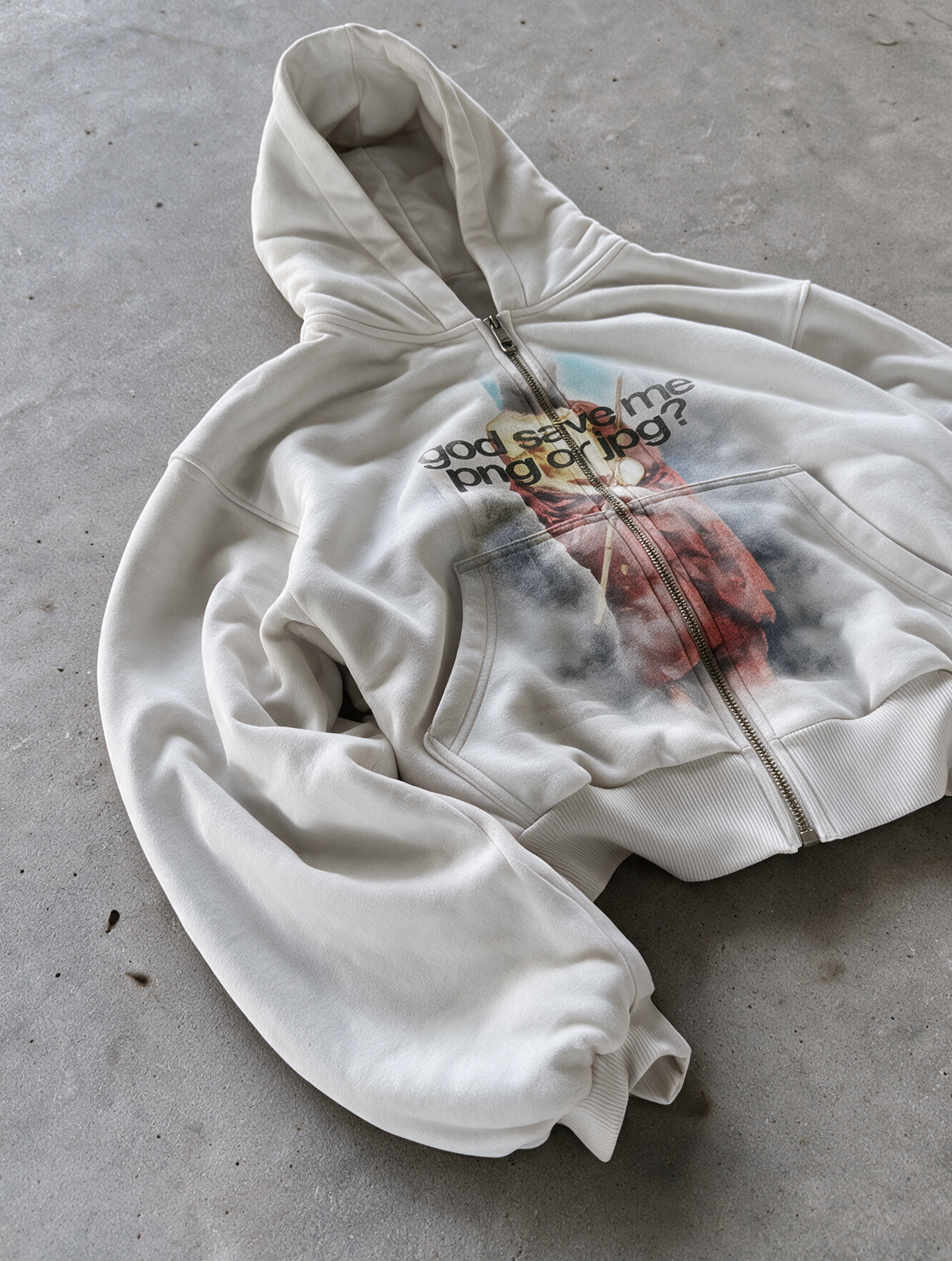 'SAVE ME' HEAVYWEIGHT BOXY ZIPUP HOODIE — White — additional product view