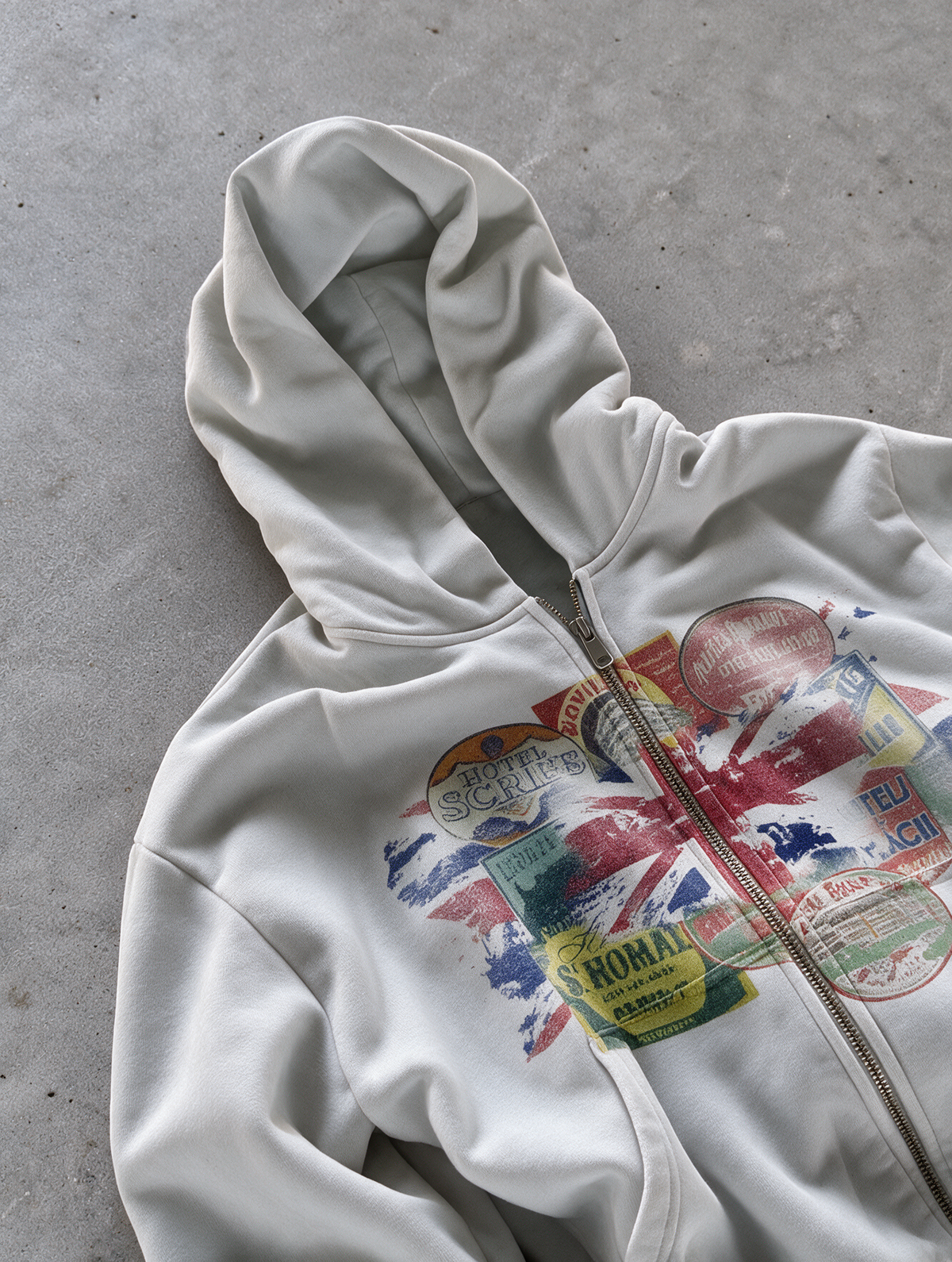 'STAMPS' HEAVYWEIGHT BOXY ZIPUP HOODIE — White — additional product view