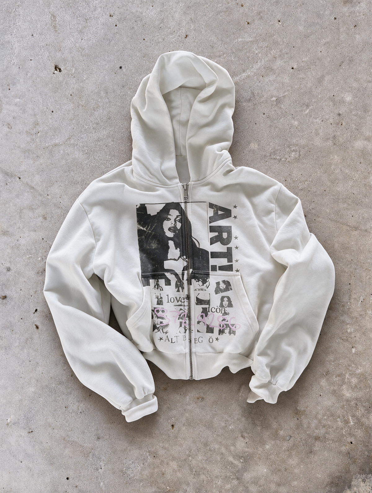 'ART!' HEAVYWEIGHT BOXY ZIPUP HOODIE — White — additional product view
