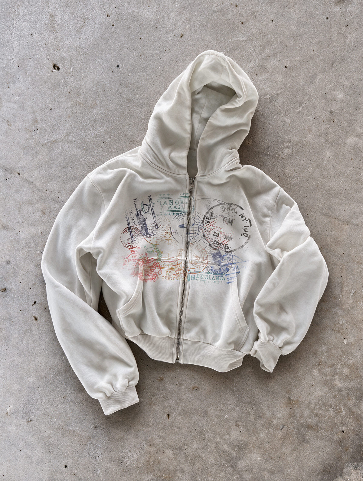 'STAMPS II' HEAVYWEIGHT BOXY ZIPUP HOODIE — White — additional product view