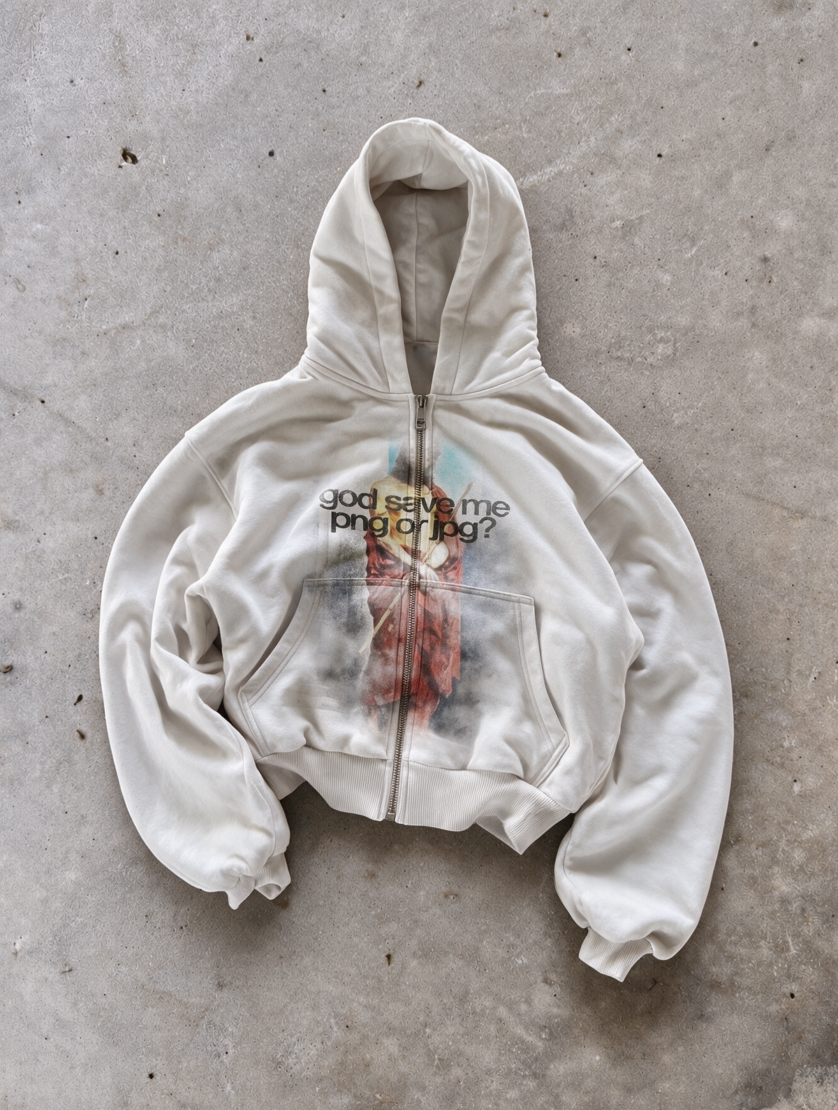 'SAVE ME' HEAVYWEIGHT BOXY ZIPUP HOODIE — White — additional product view