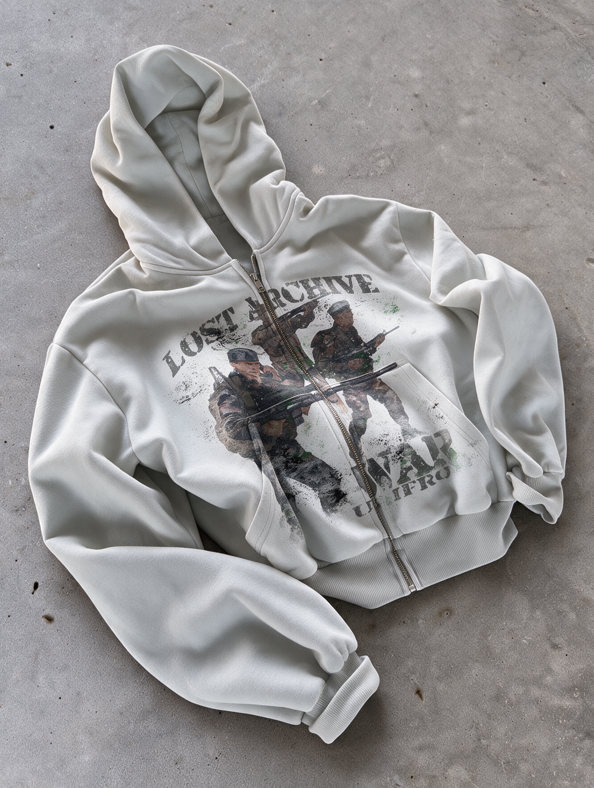 'LOST ARCHIVE II' HEAVYWEIGHT BOXY ZIPUP HOODIE — White — additional product view