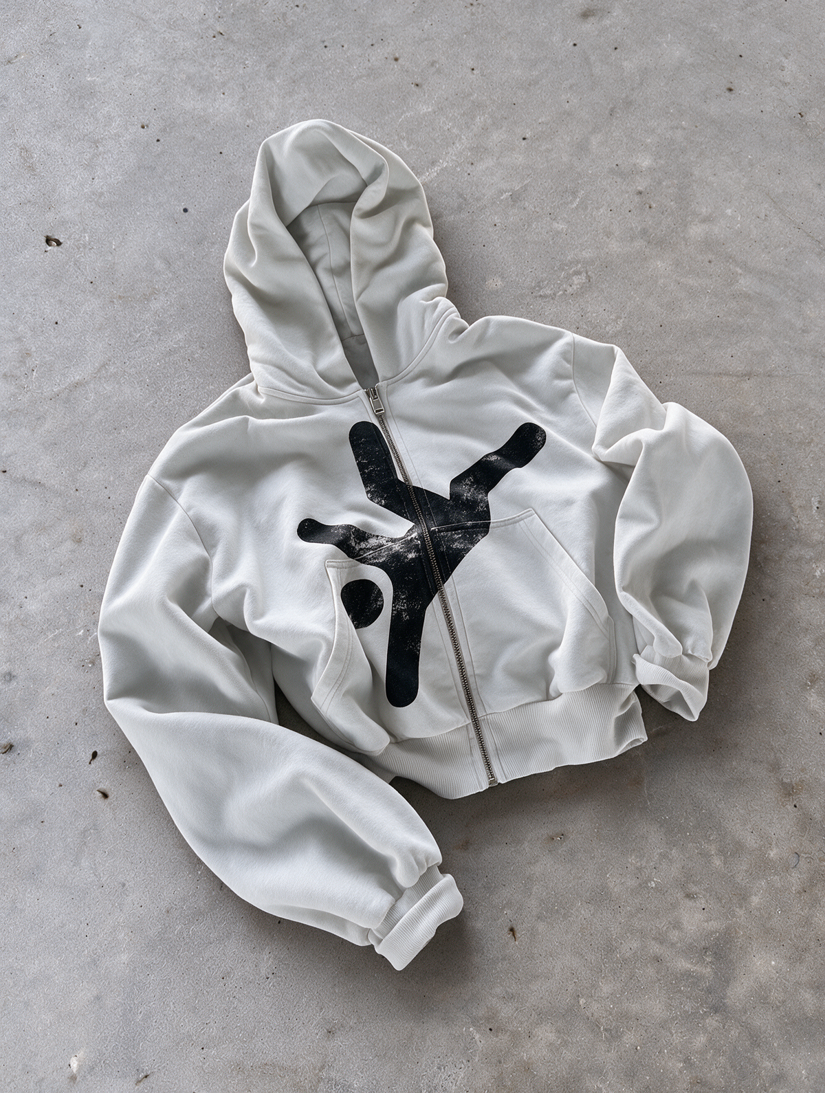 'FALLING' HEAVYWEIGHT BOXY ZIPUP HOODIE — White — additional product view