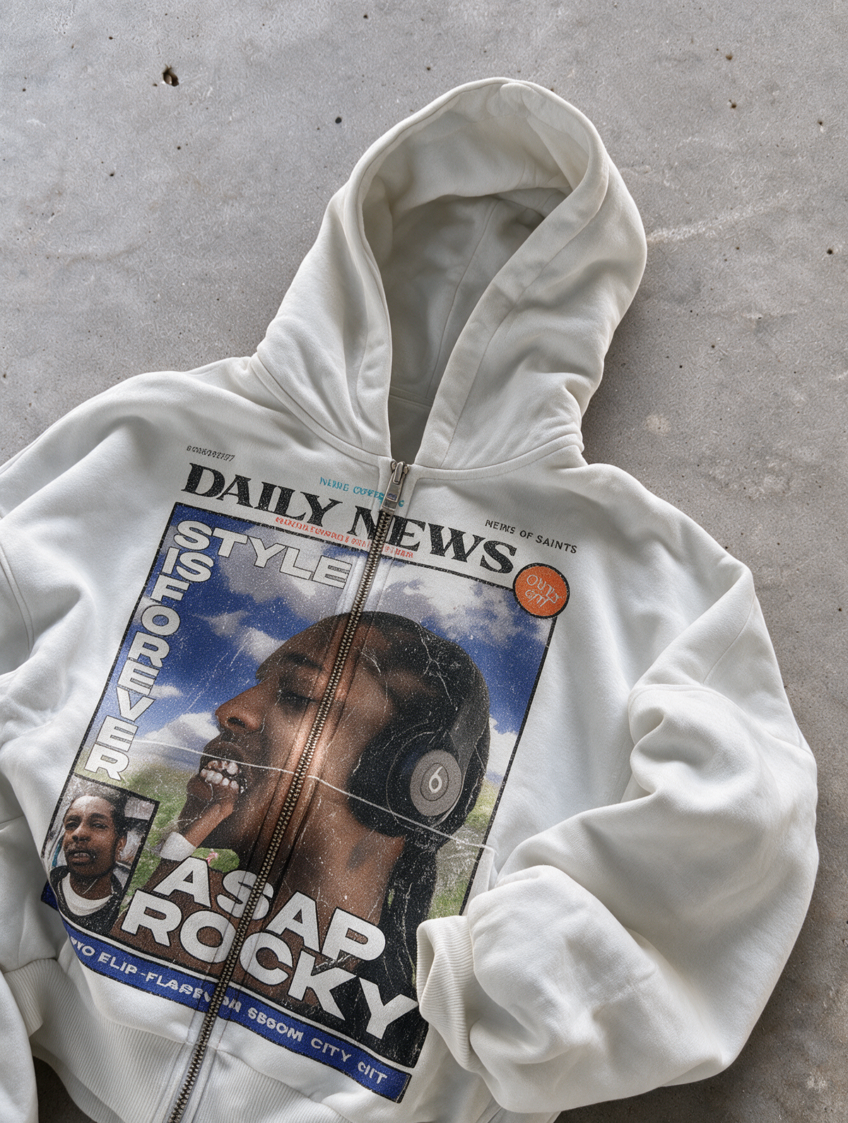 'ROCKY' HEAVYWEIGHT BOXY ZIPUP HOODIE — White — additional product view