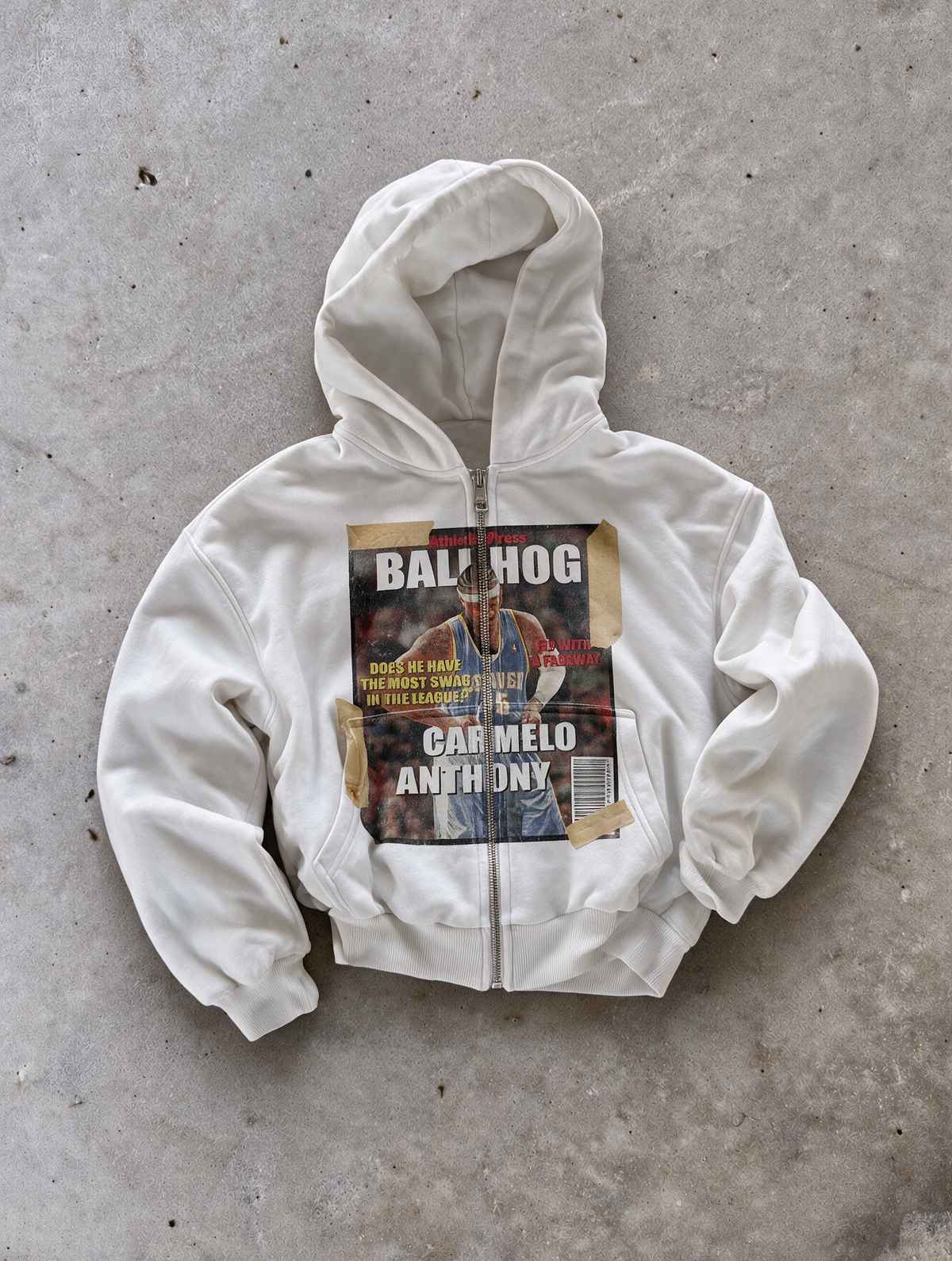 'BALLHOG' HEAVYWEIGHT BOXY ZIPUP HOODIE — White — additional product view