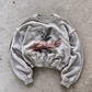 'LOST' distressed crewneck sweatshirt in gray, front flat-lay view 2
