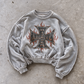 'FLAME' distressed crewneck sweatshirt in gray, front flat-lay view 2