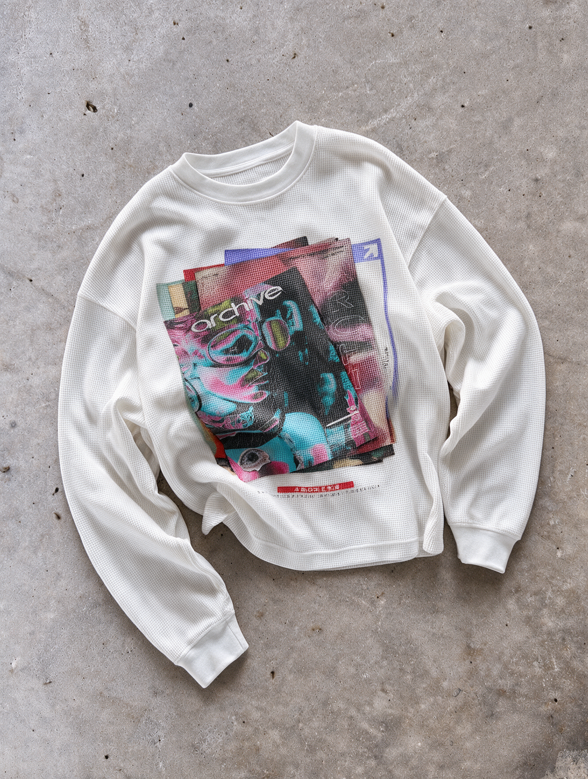 MAGAZINE white heavyweight thermal, casual flat lay