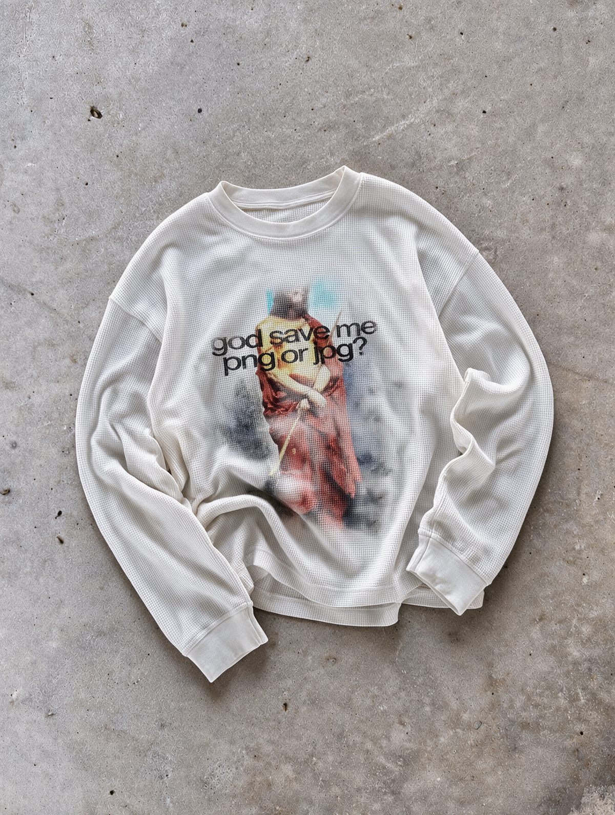 SAVE ME white heavyweight thermal, casual flat lay