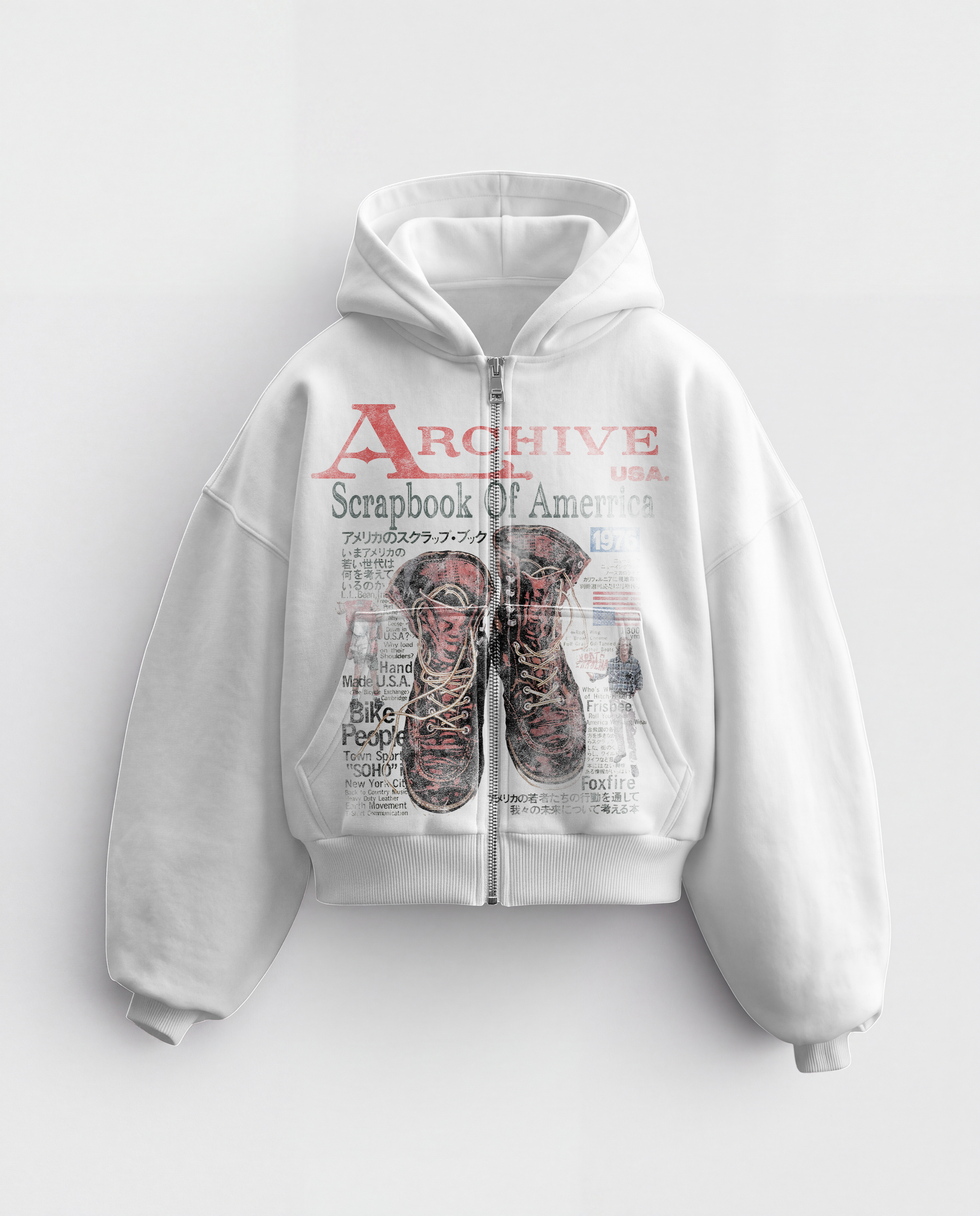 'SCRAPBOOK OF AMERICA' HEAVYWEIGHT BOXY ZIPUP HOODIE