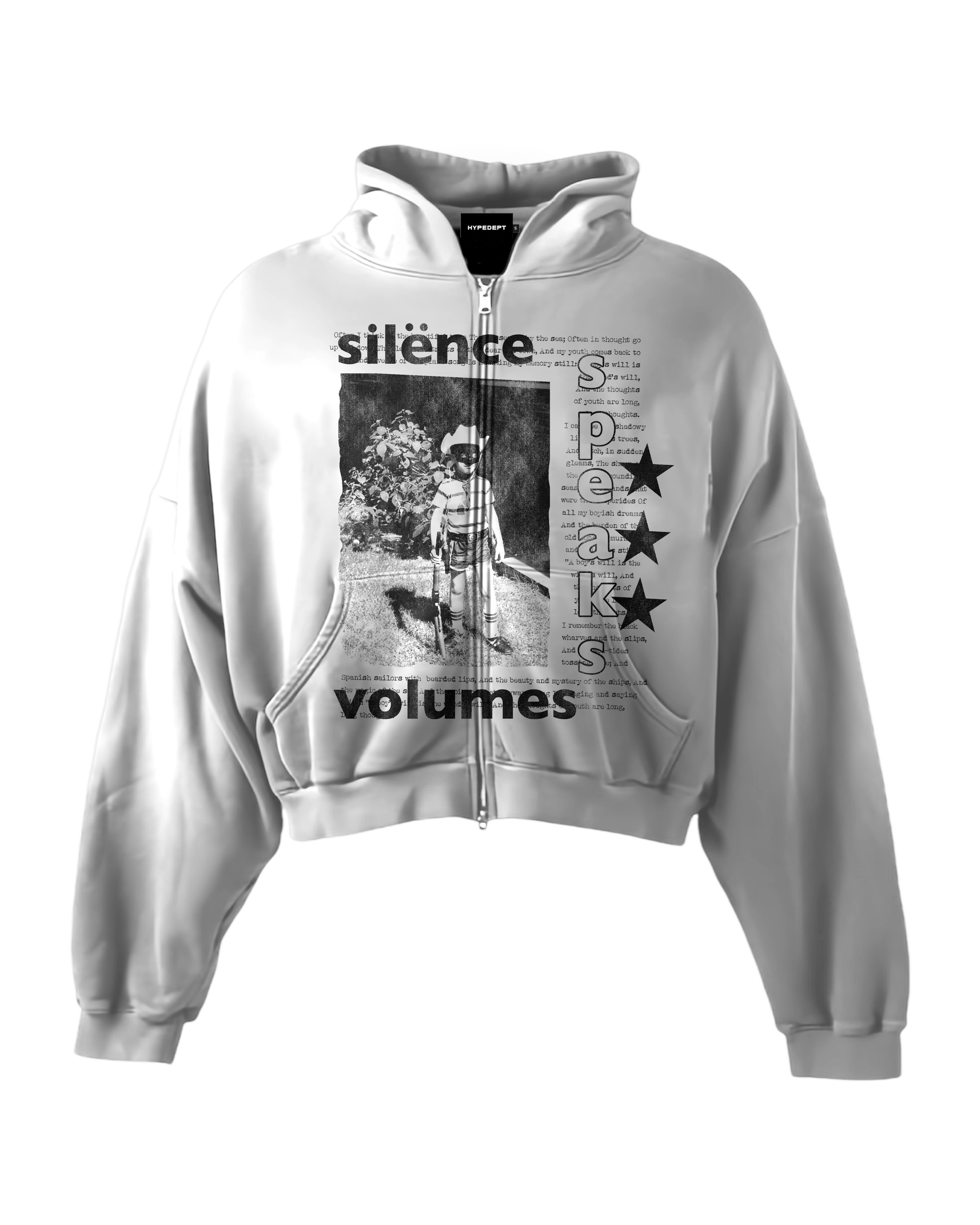 'SILENCE SPEAKS VOLUMES' HEAVYWEIGHT BOXY ZIPUP HOODIE